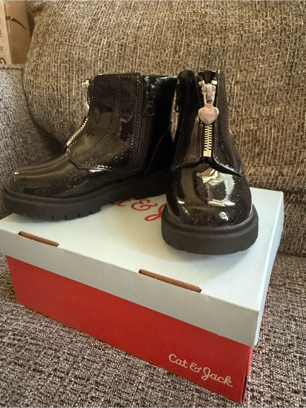 Glossy Black Chunky Lug Ankle Boots
